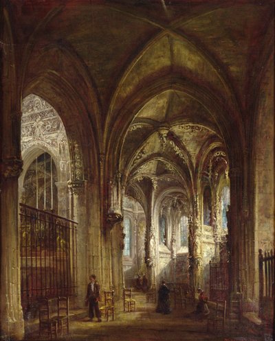 Interiør i St. Pierre-kirken, Caen, 1861 av Francois d