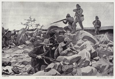 Boere overrasket på en kopje ved Belmont av Grenadier Guards (litho) av Frank (after) Dadd