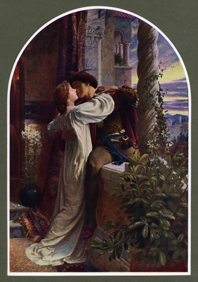 Romeo og Julie (farge litho) av Frank (after) Dicksee