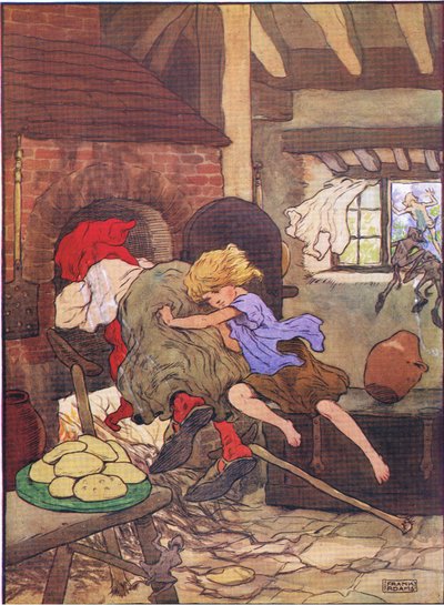 Gretel dyttet henne raskt i ovnen, fra Hansel and Gretel utgitt av Blackie & Son Limited, ca. 1940 av Frank Adams
