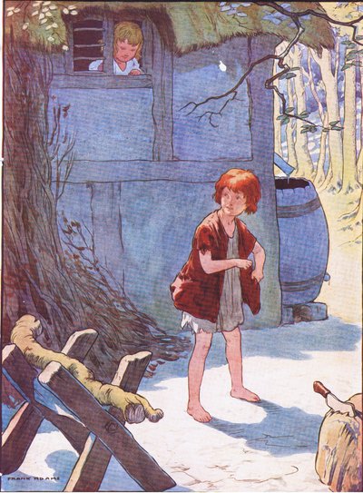 Hansel fylte lommen med steiner, fra Hansel and Gretel utgitt av Blackie & Son Limited, ca. 1940 av Frank Adams