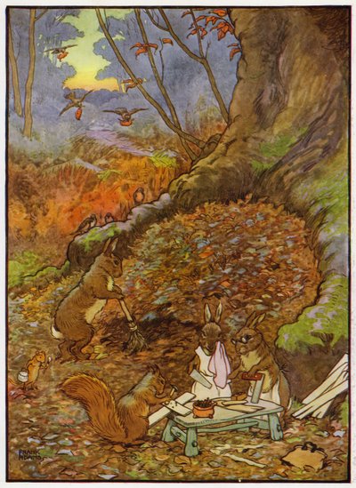 Illustrasjon for Babes in the Wood (farge litho) av Frank Adams