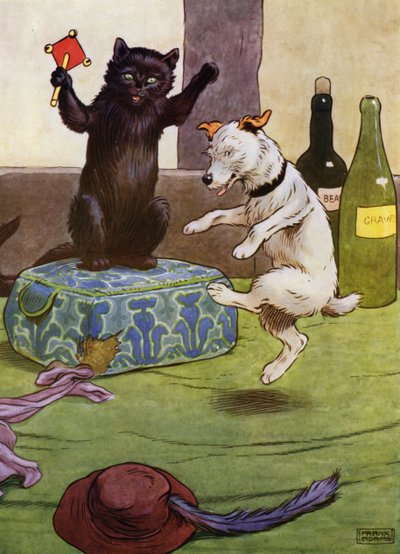 Illustrasjon for Old Mother Hubbard (farge litho) av Frank Adams