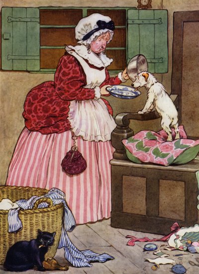 Illustrasjon for Old Mother Hubbard (farge litho) av Frank Adams