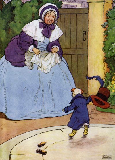 Illustrasjon for Old Mother Hubbard (farge litho) av Frank Adams