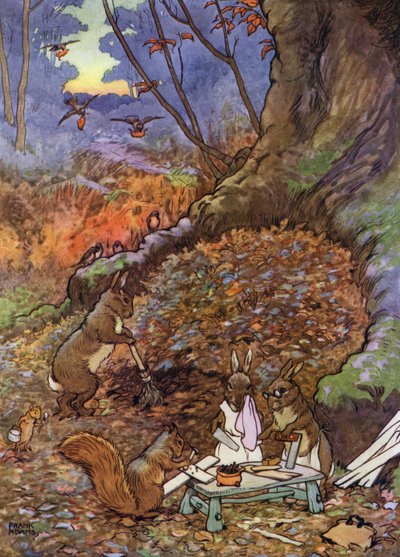 Illustrasjon for Babes in the Wood (farge litho) av Frank Adams