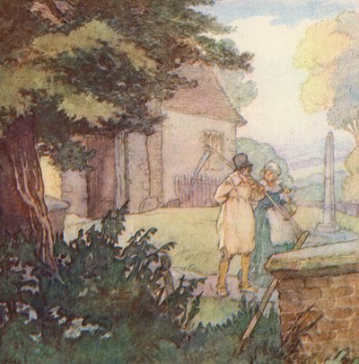 Illustrasjon for The Scholar-Gipsy av Matthew Arnold (farge litho) av Frank Adams