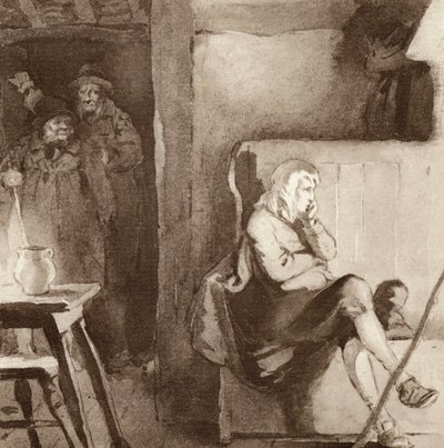 Illustrasjon for The Scholar-Gipsy av Matthew Arnold (farge litho) av Frank Adams
