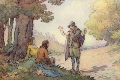 Illustrasjon for The Scholar-Gipsy av Matthew Arnold (farge litho) av Frank Adams