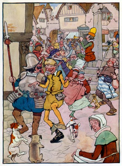 Illustrasjon for historien om Tom Piper's Son (farge litho) av Frank Adams