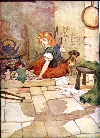 Lille Polly Flinders fra "My Nursery Story Book", pub. av Blackie & Son (bokillustrasjon) av Frank Adams
