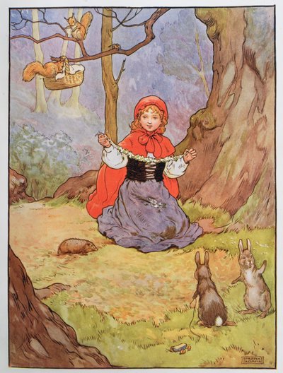 Little Red Riding Hood, illustrasjon fra 'The Beautiful Book of Nursery Rhymes, Stories and Pictures', av Frank Adams, utgitt av Blackie und Son av Frank Adams