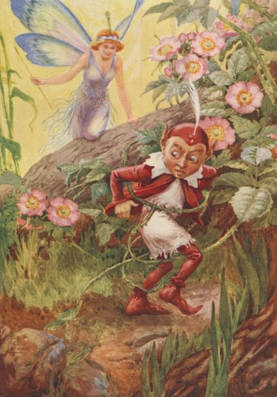 Nymphidia and Puck, fra Nymphidia av Michael Drayton (farge litho) av Frank Adams