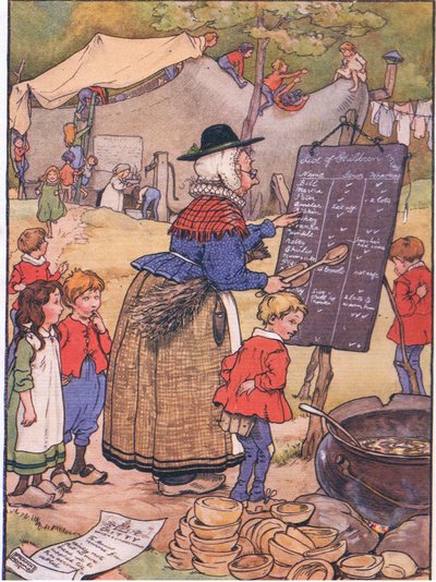 Den gamle kvinnen som bodde i en sko (farge litho) av Frank Adams