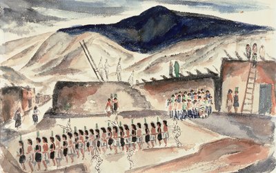Green Corn Dance, Santa Domingo, N.M., før 1932 (wc på papir) av Frank Applegate