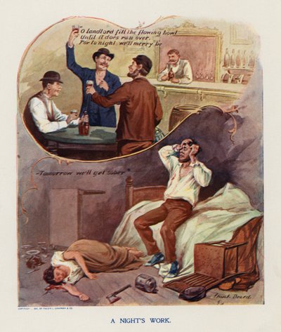 En natts arbeid (fargelitografi) av Frank Beard