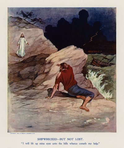 Skipbrud, men ikke tapt (fargelitografi) av Frank Beard