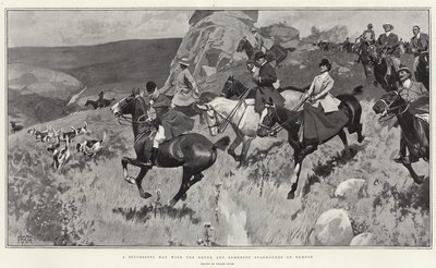 En vellykket dag med Devon og Somerset Staghounds på Exmoor (litho) av Frank Craig