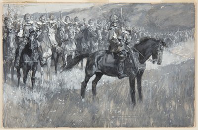 Cromwell og hans menn synger den 117. salmen i slaget ved Dunbar av Frank Craig