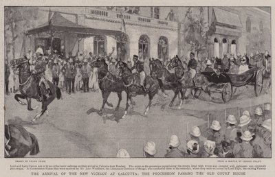 Ankomsten av den nye visekongen til Calcutta, prosesjonen passerer det gamle rettshuset av Frank Craig