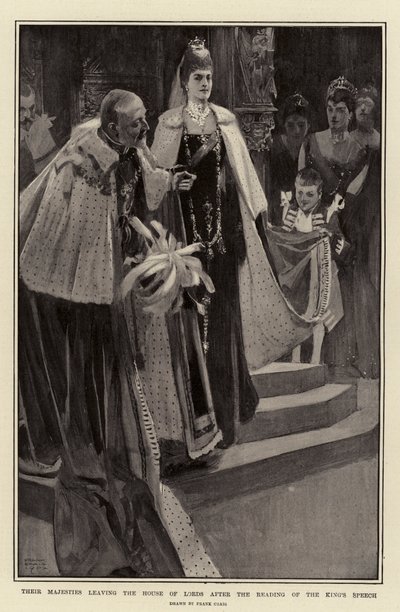 Deres Majesteter forlater House of Lords etter lesningen av kongens tale av Frank Craig
