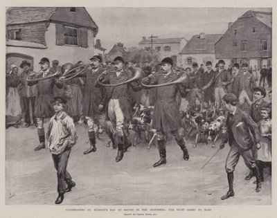 Feirer St Huberts dag på Bievre i Ardennene, jakten går til messe av Frank Dadd