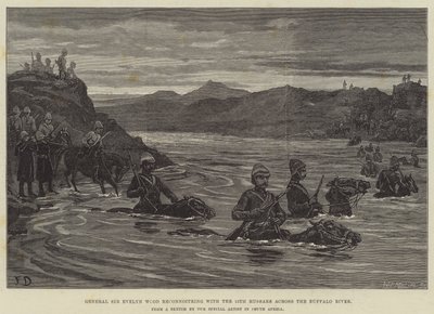 General Sir Evelyn Wood rekognoscerer med de 15. husarene over Buffalo River av Frank Dadd