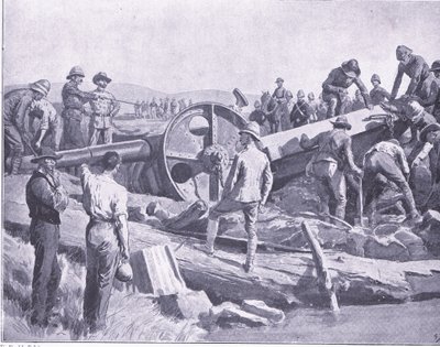 Å få en pistol over et ekkelt sted, illustrasjon fra After Pretoria: The Guerilla War, 1902 av Frank Dadd
