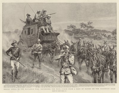 Heroiske gjerninger i Matabele-krigen, forsvarer posttreneren fra en kropp av Kafirs på Salisbury Road av Frank Dadd