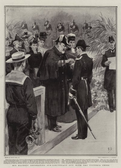 Hans Majestet dekorerer underløytnant Guy med Victoria Cross av Frank Dadd