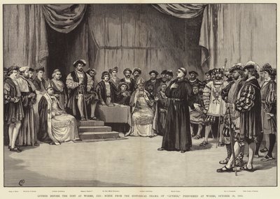 Luther før dietten i Worms, 1521, scene fra Luthers historiske drama, fremført på Worms, 30. oktober 1883 av Frank Dadd