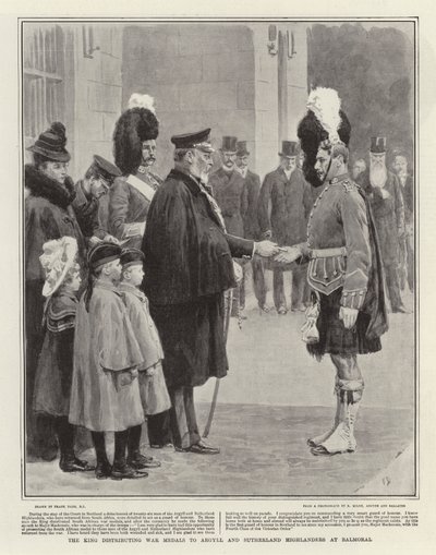 Kongen deler ut krigsmedaljer til Argyll og Sutherland Highlanders på Balmoral av Frank Dadd