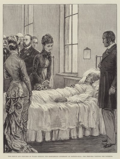 Prinsen og prinsessen av Wales åpner Marylebone Infirmary i Notting-Hill, prinsessen besøker pasientene av Frank Dadd
