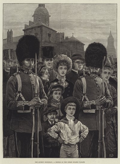 Dronningens bursdag, en skisse på Horse Guards Parade av Frank Dadd