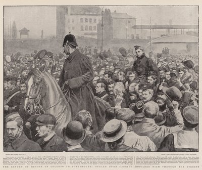 The Return of Heroes of Colenso til Portsmouth, Bugler Dunn bar skulderen høyt gjennom gatene av Frank Dadd