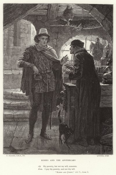 Romeo og apotekeren, Romeo og Julie, akt V, scene I av Frank Dicksee