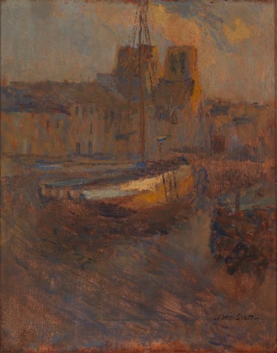 Skip ved anker, Cherbourg nr. II, n.d. av Frank Edwin Scott