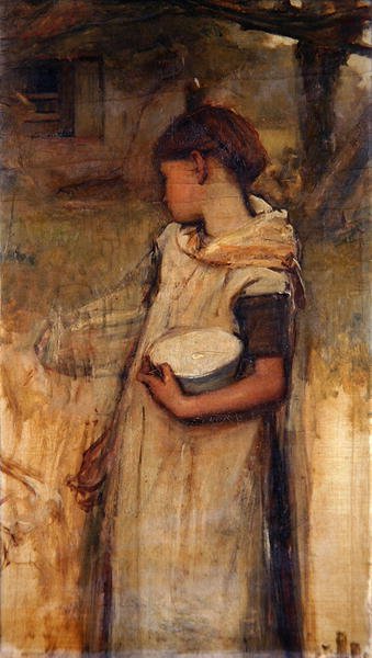 Jente med blomster (olje på lerret) av Frank Holl