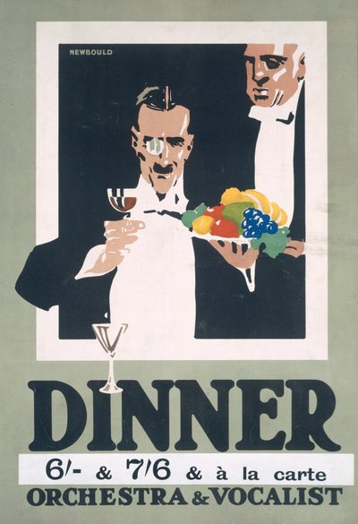 Annonse for middag og orkester og vokalist (farge litho) av Frank Newbould