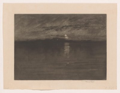 Nattlandskap med en innsjø Da den slitne månen var i ferd med å avta, Dort av Frank Short (signed by artist)