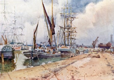 Ipswich havn (fargelitografi) av Frank Southgate