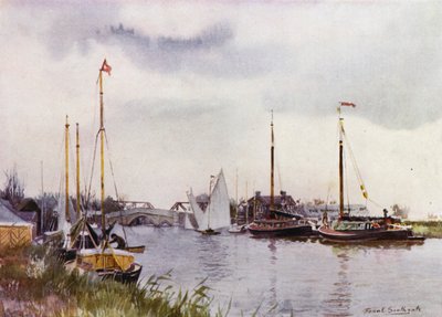Norfolk Broads: At Potter Heigham (farge litho) av Frank Southgate