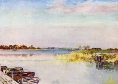 Norfolk Broads: Ormesby Broad, Autumn (farge litho) av Frank Southgate