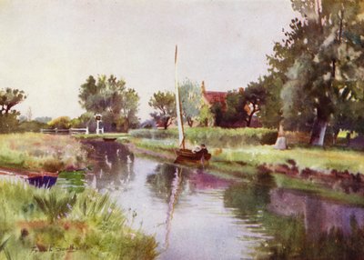 Norfolk Broads: 'Pleasure Boat' Inn, Hickling Broad (litho-farge) av Frank Southgate