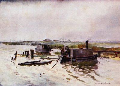 Norfolk Broads: Punt-Gunners' Houseboats på Breydon (farge litho) av Frank Southgate