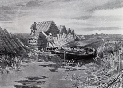 Norfolk Broads: Reed-Stacking (litho) av Frank Southgate