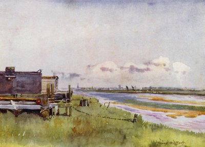 Norfolk Broads: Yarmouth fra Breydon (farge litho) av Frank Southgate