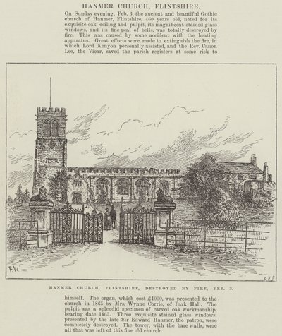 Hanmer Church, Flintshire, ødelagt av brann, 3. februar av Frank Watkins