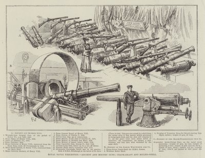 Royal Naval Exhibition, antikke og moderne kanoner, veivaksel og kjele-skall av Frank Watkins