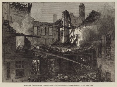 Ruinene av Scottish Corporation Hall, Crane-Court, Fleet-Street, etter brannen av Frank Watkins